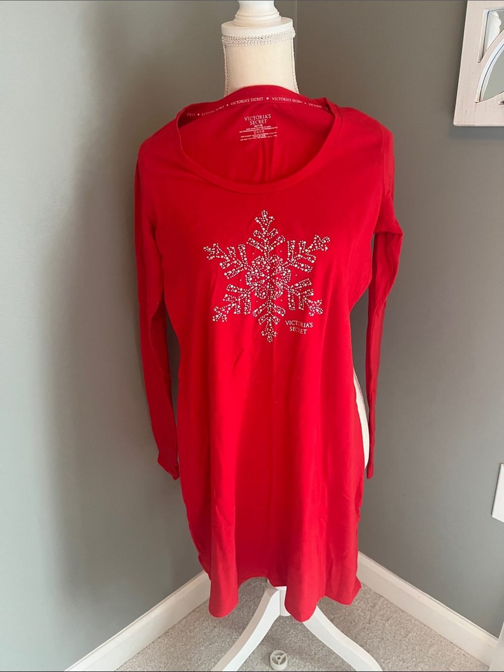 Victoria's Secret Red Long-Sleeve Snowflake Crystal Top